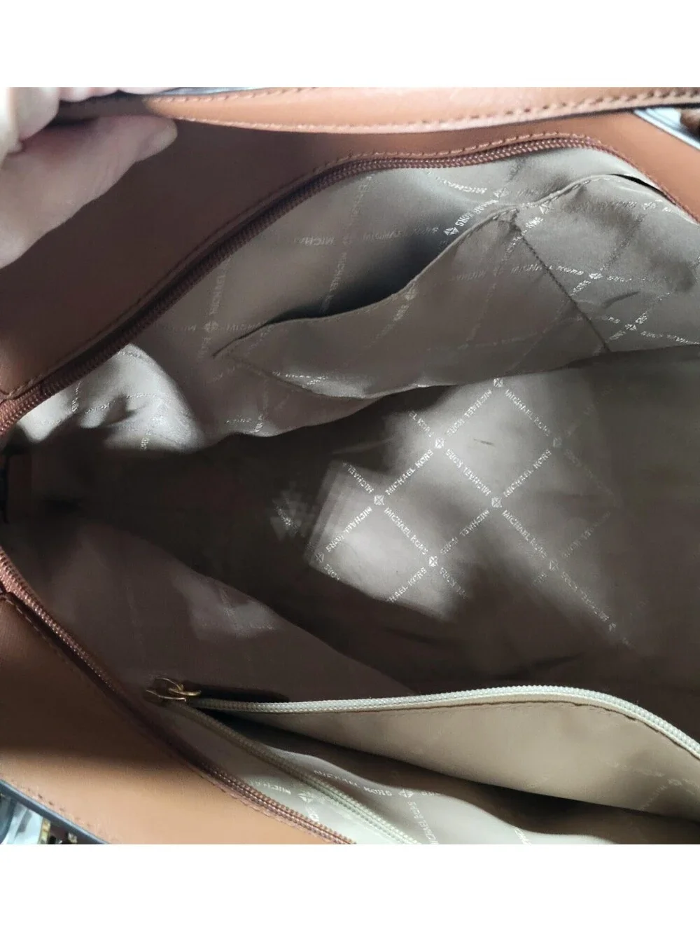 Michael Kors Brown Saffiano Medium Tote Zip Top Gold Hardware Charm Pockets